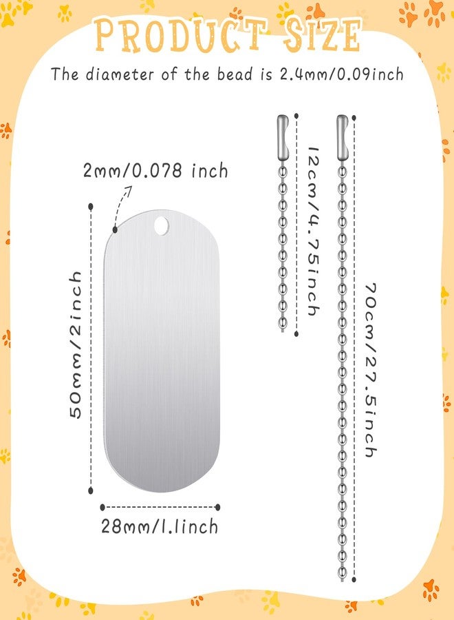 Romooa 20 Pieces Military Dog Tags Set Including 10 Stainless Steel Army Blank Dog Tags 10 Steel Chains Personalized Pet Oval Pendant Necklaces for Stamping Engraving DIY Halloween Craft(Silver) - Image 2